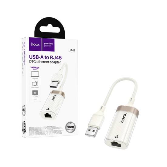 Adaptador Hoco UA41 Crystal USB para Rj45 Ethernet 100Mbps 145MM Damasco